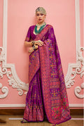 Dark magenta Banarasi silk saree with intricate meenakari and traditional weaving work