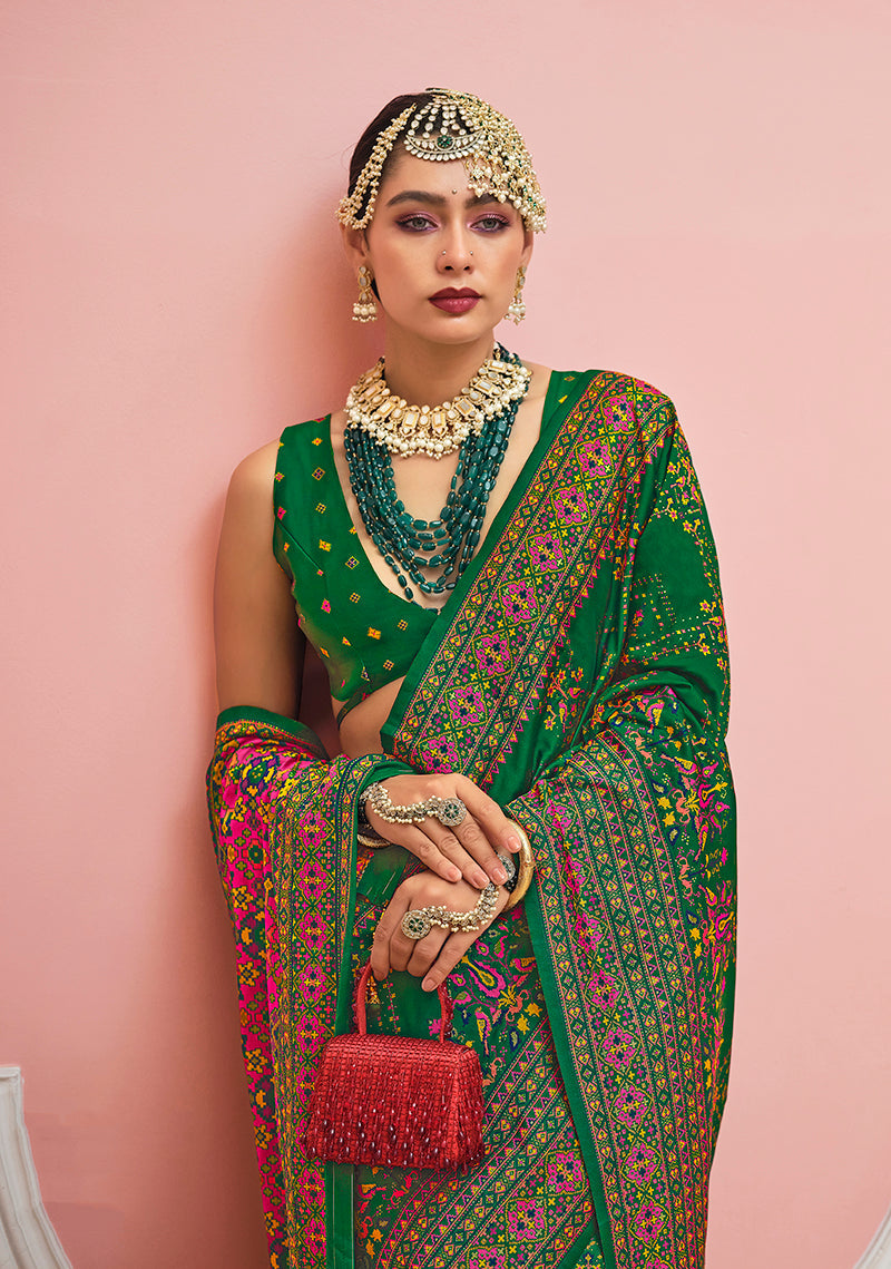Green Banarasi Silk Traditional Saree with Meenakari Weaving
