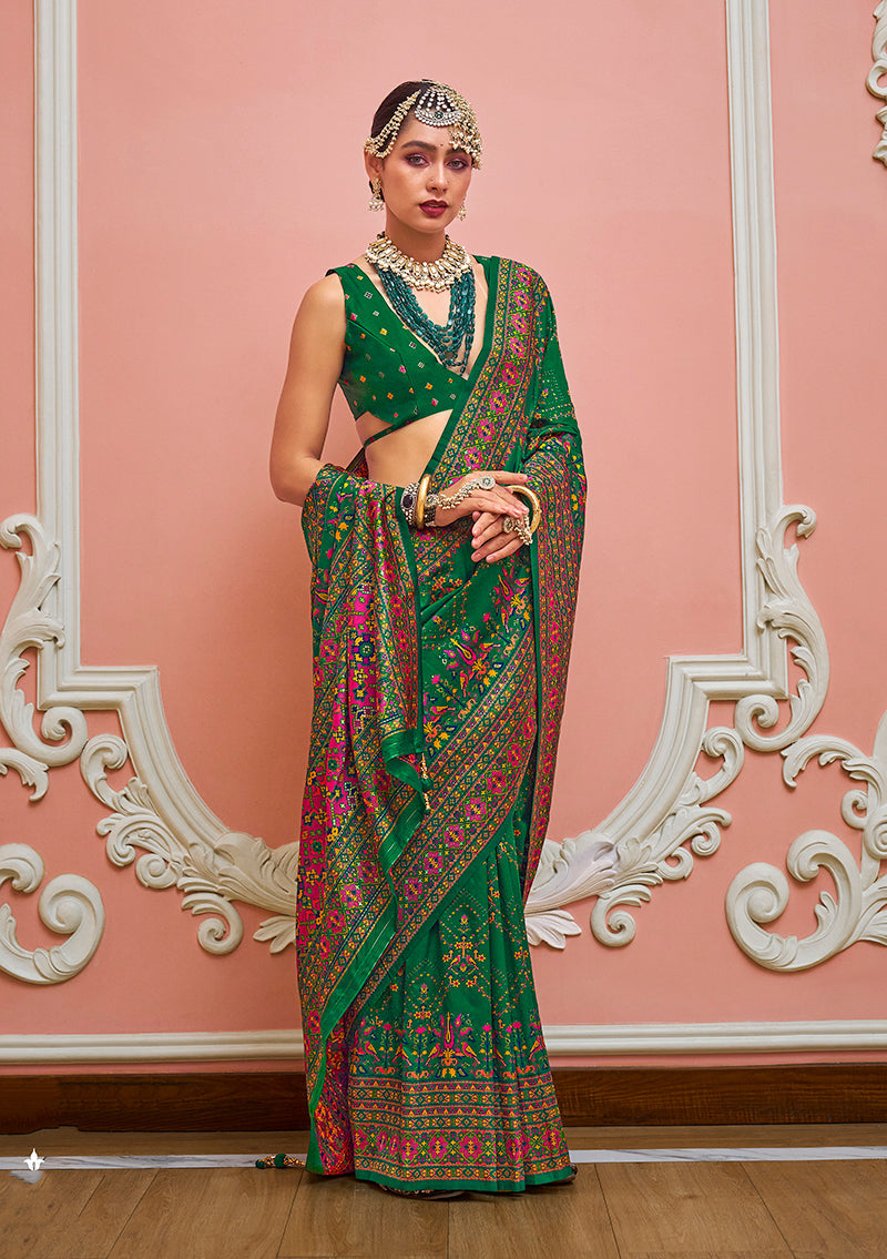 Green Banarasi Silk Traditional Saree with Meenakari Weaving
