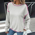 Oversized Round Neck Knit Sweater with Contrast Piping
