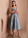 Sky Blue Banarasi Brocade Fit & Flare Midi Dress with Zari