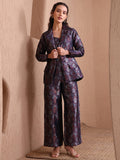 Navy Blue Banarasi Brocade Co-ord Set with Blazer & Wide-Leg Pants