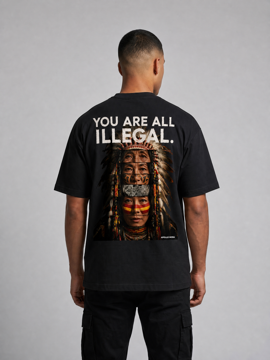 You Are All Illegal graphic tee featuring Indigenous portraiture by Apollo Moda