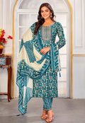 Light Blue Rayon Embroidered Party Pant Style Suit