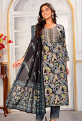 Black Chanderi Embroidered Pant Style Suit Set for Festive Wear