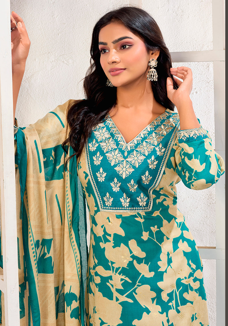 Dark Grey Chanderi Silk Embroidered Pant Style Party Suit
