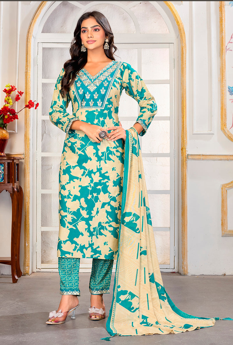 Dark Grey Chanderi Silk Embroidered Pant Style Party Suit