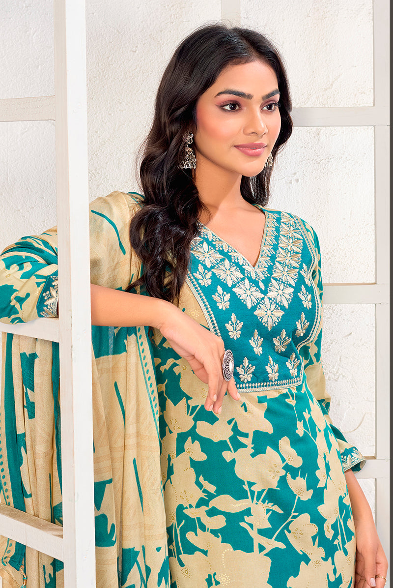Dark Grey Chanderi Silk Embroidered Pant Style Party Suit