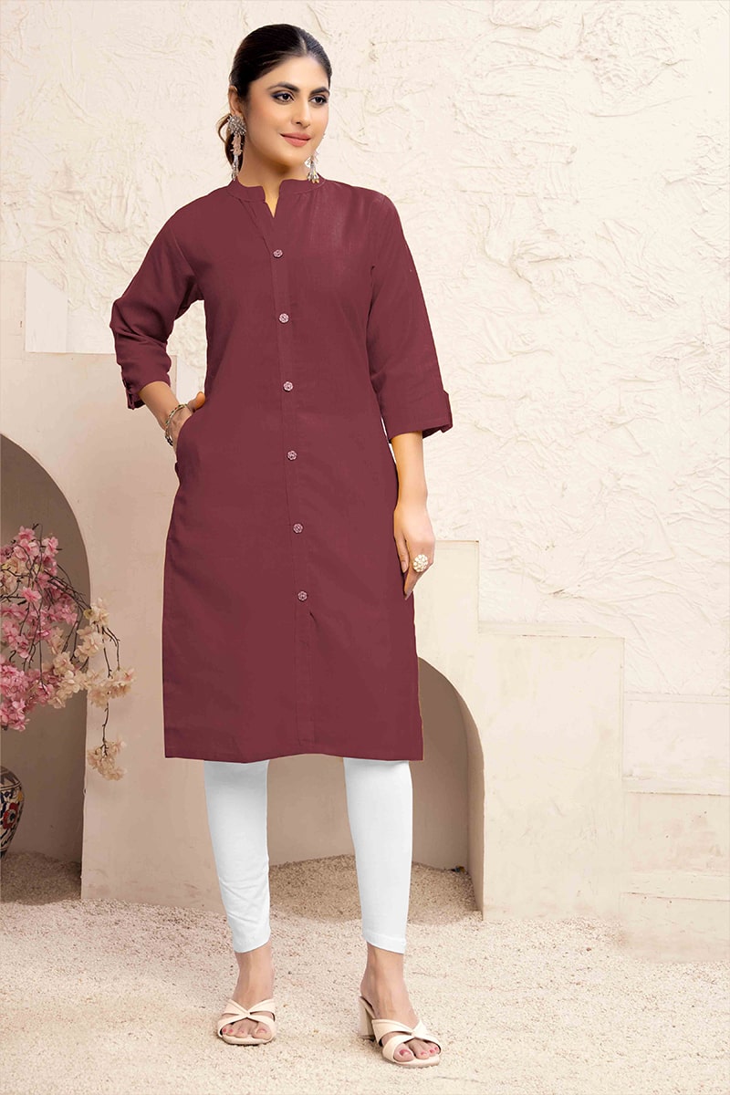 Women’s Brown Cotton Casual Kurti with Functional Pockets