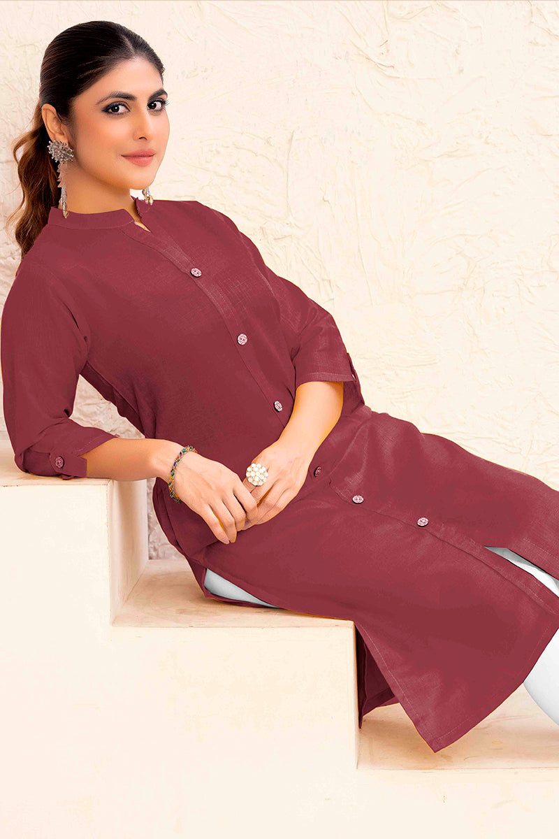 Women’s Brown Cotton Casual Kurti with Functional Pockets