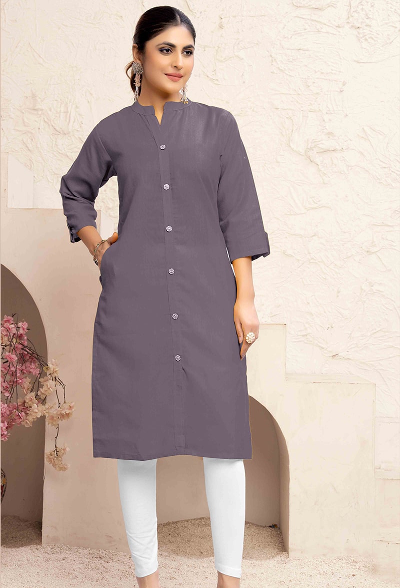 Grey Cotton Casual Kurti with Pocket - Comfortable Daily Wear