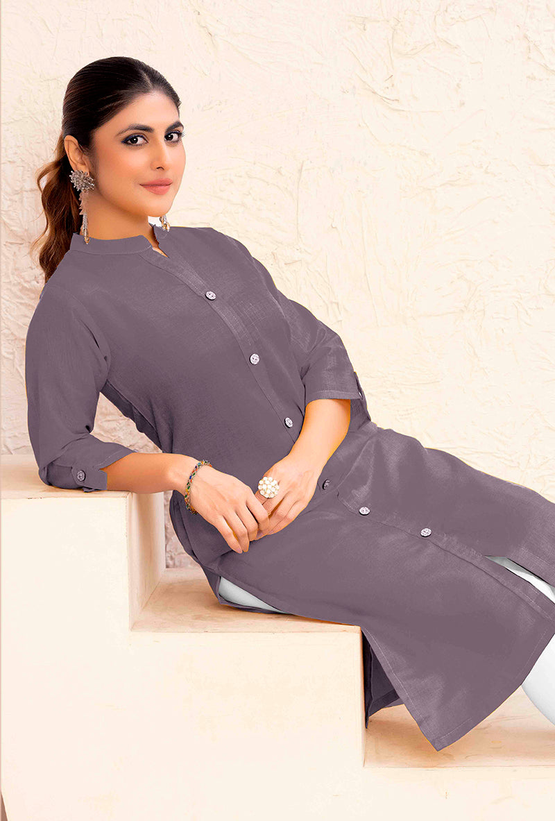Grey Cotton Casual Kurti with Pocket - Comfortable Daily Wear