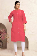 A stylish Dark Peach cotton kurti with pockets, perfect for casual everyday wear.
