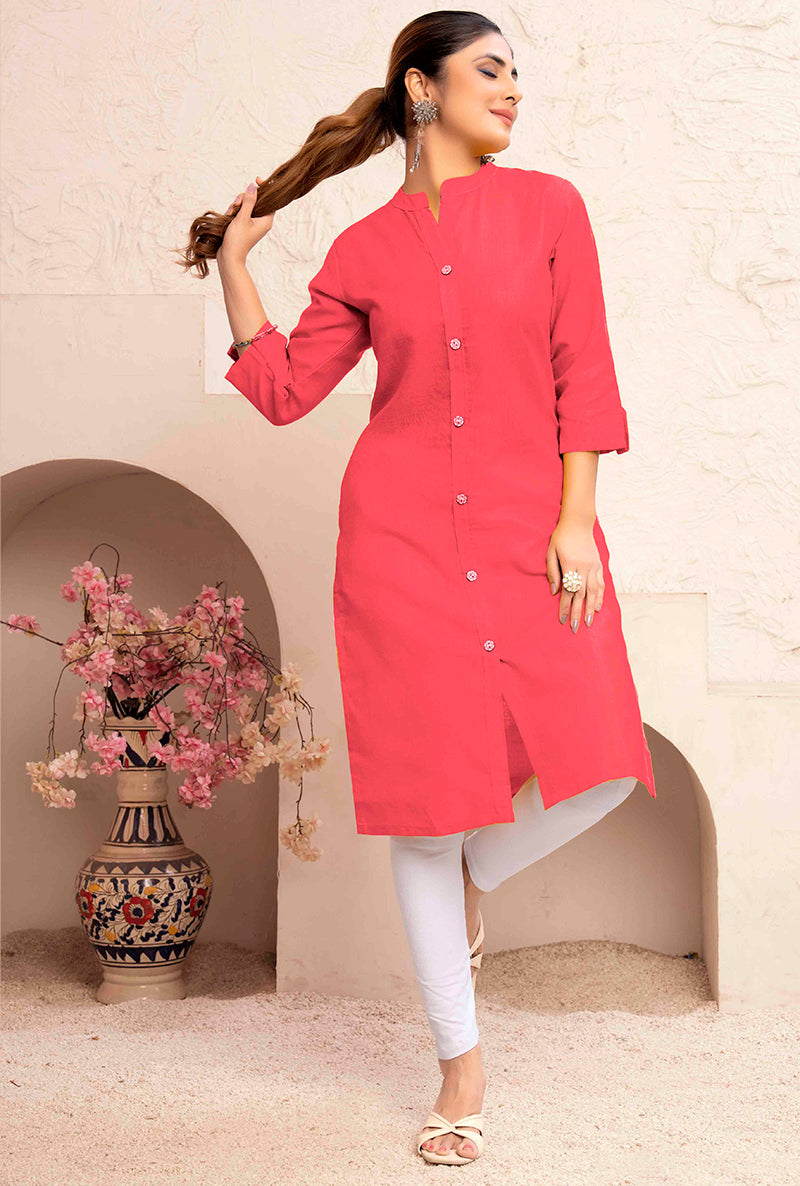 Dark Peach Cotton Casual Kurti with Functional Pockets