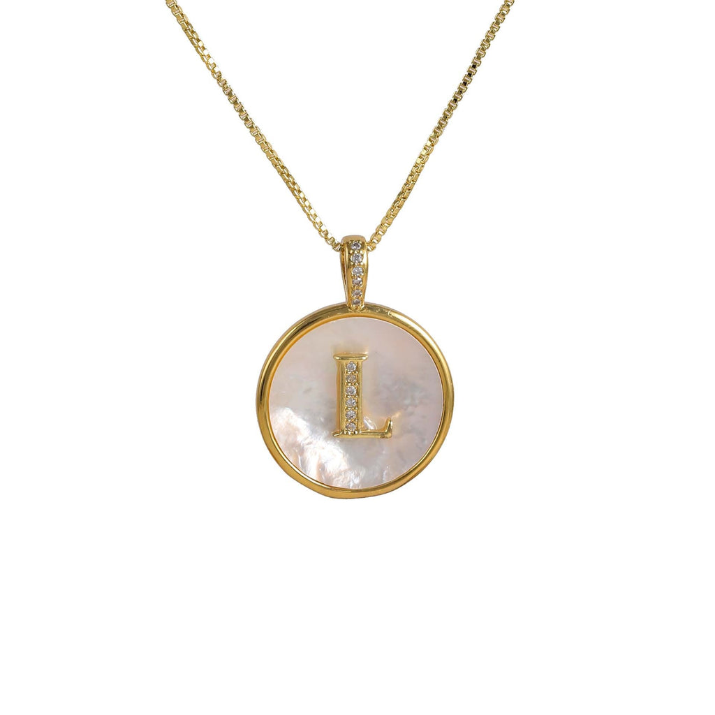 Gold Shell Initial Pendant Necklace Personalized Alphabet Charm