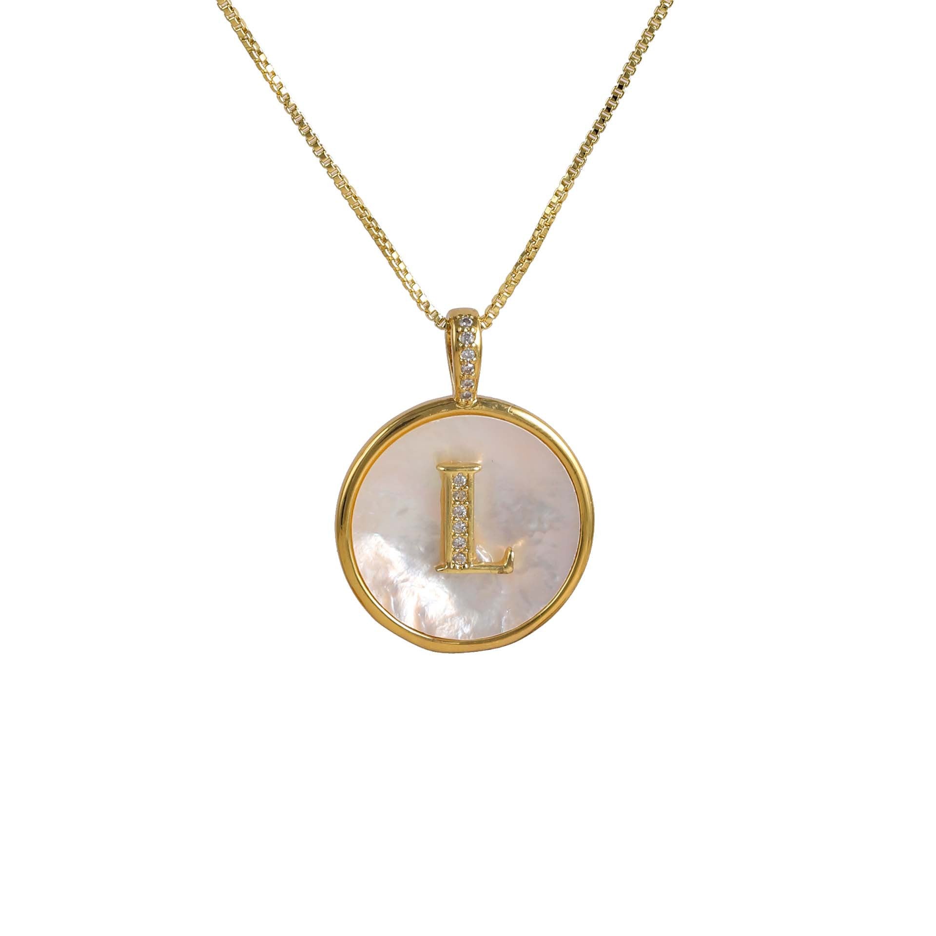 Gold Shell Initial Pendant Necklace Personalized Alphabet Charm