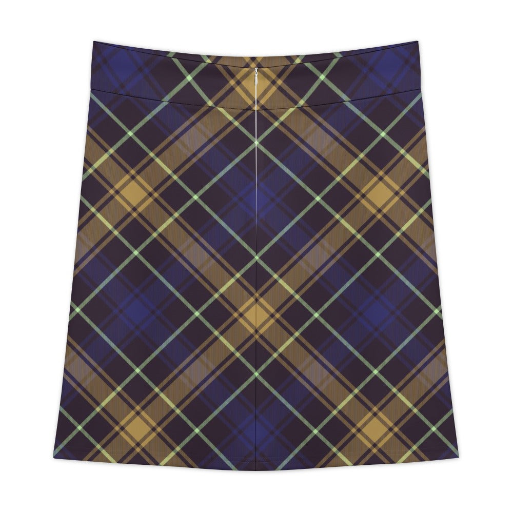 Women's Navy Plaid High-Waisted Mini Skirt with Zipper Detail - Image 3