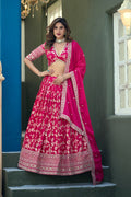 Monjolika Fashion Rani Pink Embroidered Dola Silk Jacquard Designer Long Lehenga Choli