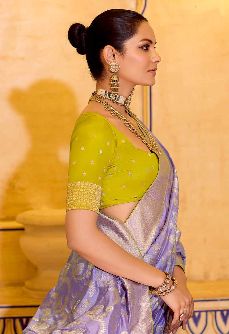 Lavender Faux Crepe Silk Zari Weaving Work Classic Saree