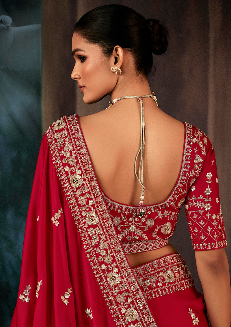 Red Fancy Fabric Bridal Saree with Heavy Border