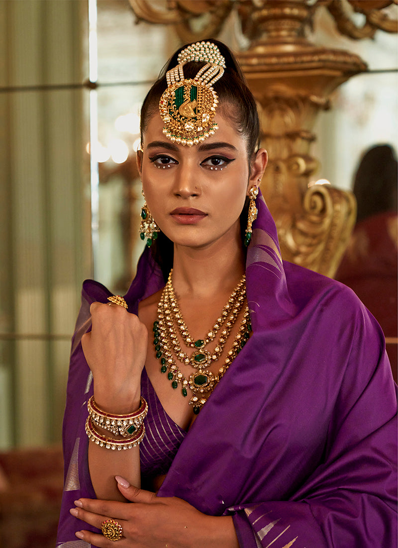 Purple Silk Blend Classic Saree with Elegant Weaving Work