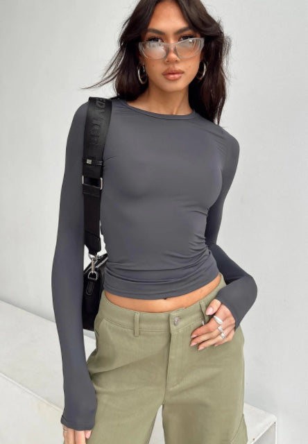 Women's Slim Fit Long Sleeve Crop Top Casual Pullover Shirt - Image 9