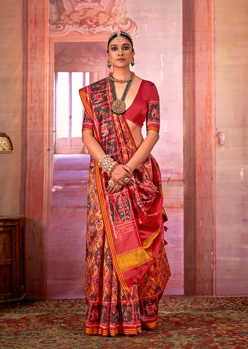 Vibrant multi-colour patola print silk blend trendy saree