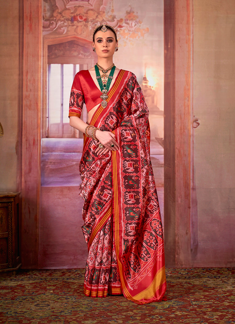 A beautiful multi-color Patola print silk blend saree for festive occasions
