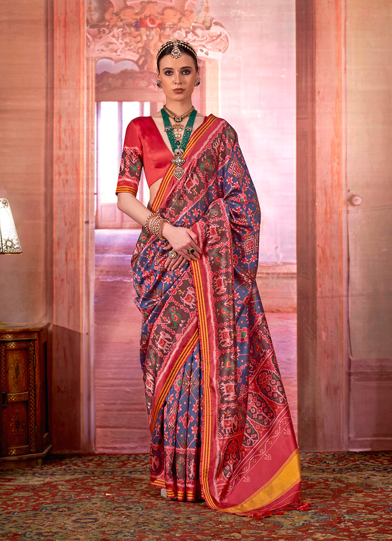 Multi colour Patola print silk blend saree with a vibrant ethnic aesthetic