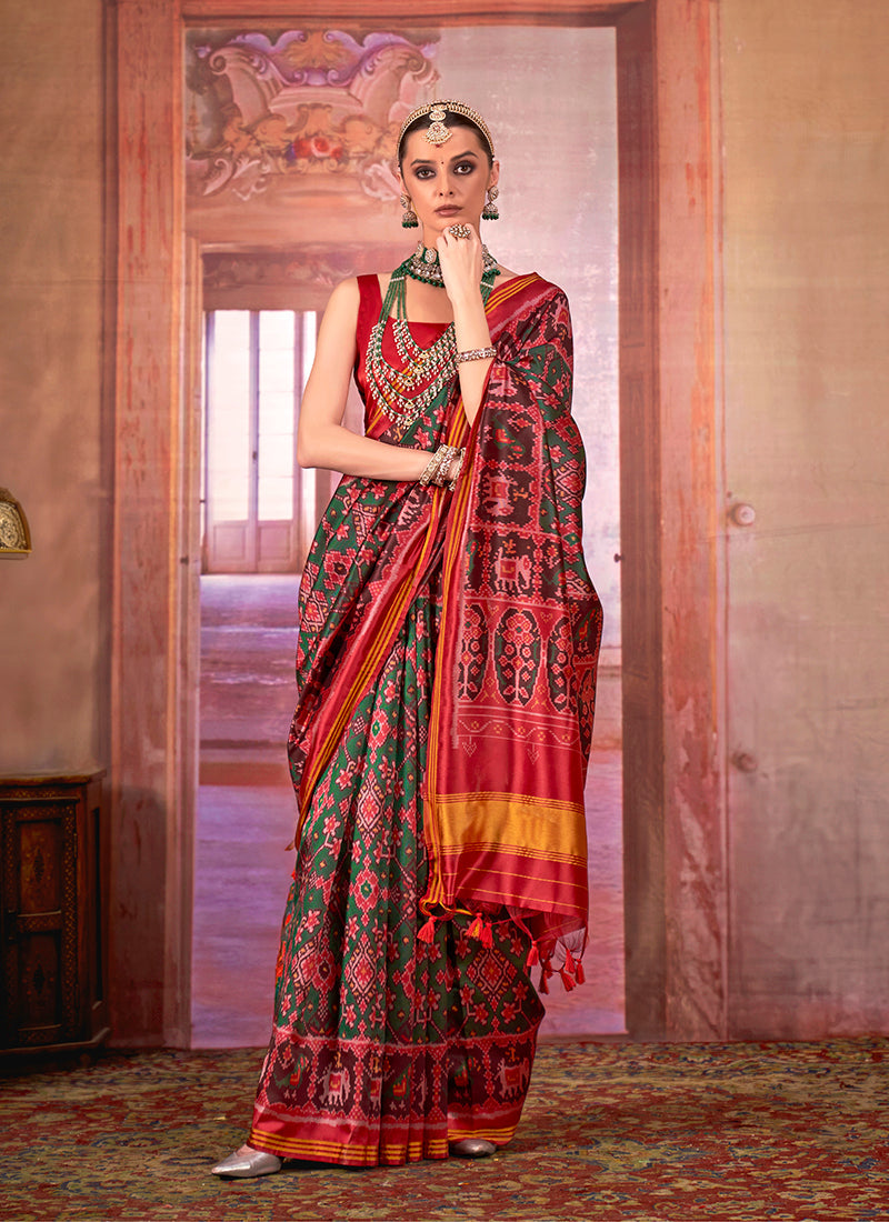 Vibrant multi colour Patola print saree in silk blend fabric
