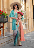 Multi-coloured silk blend saree featuring beautiful digital prints.