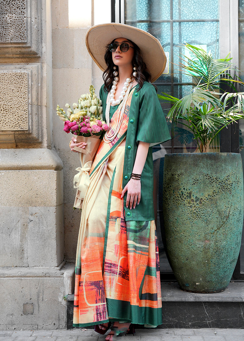 Multi Colour Silk Blend Digital Print Casual Classic Saree