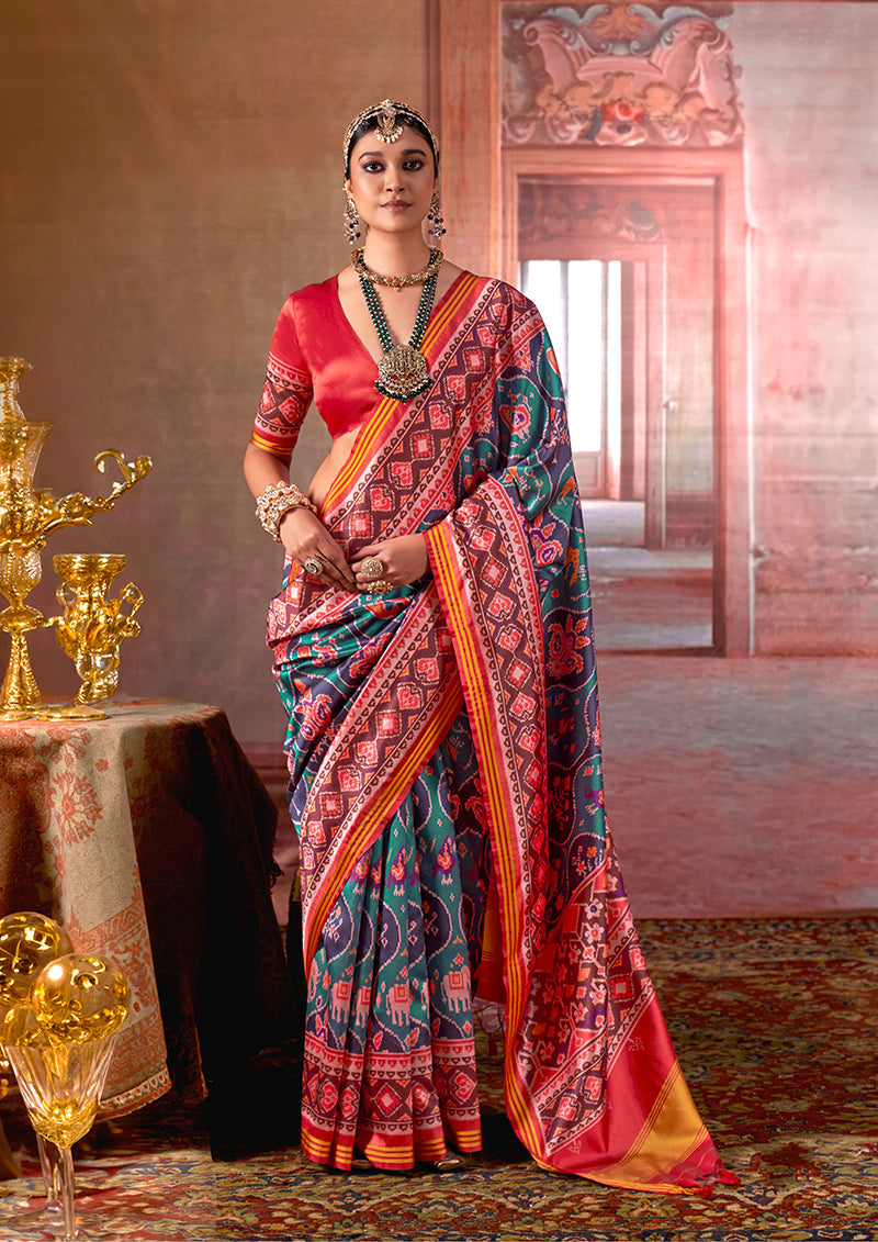 Multicolor silk blend saree with traditional Patola print for wedding and festive occasions