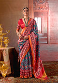 Multicolor silk blend saree with traditional Patola print for wedding and festive occasions