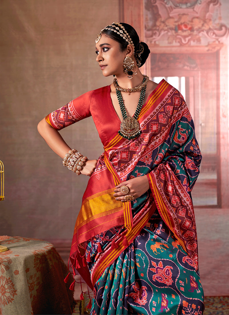 Multicolor Silk Blend Patola Print Saree for Wedding & Festive Wear
