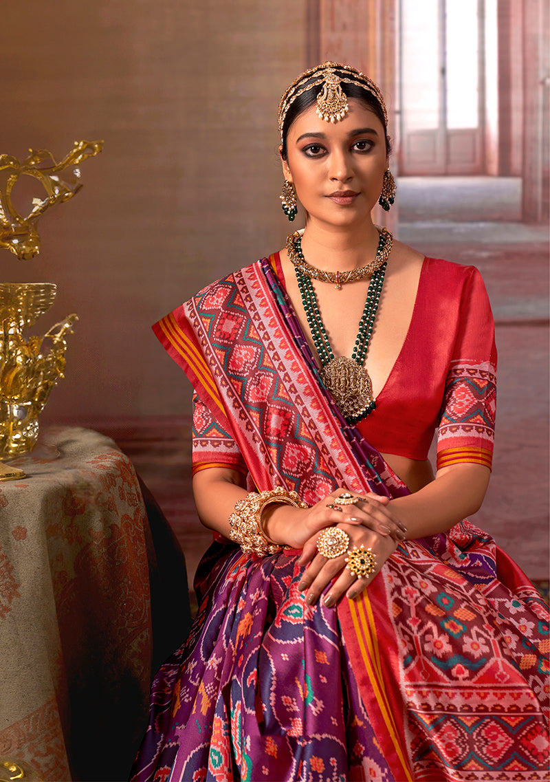 Multicolor Silk Blend Patola Print Saree for Wedding & Festive Wear