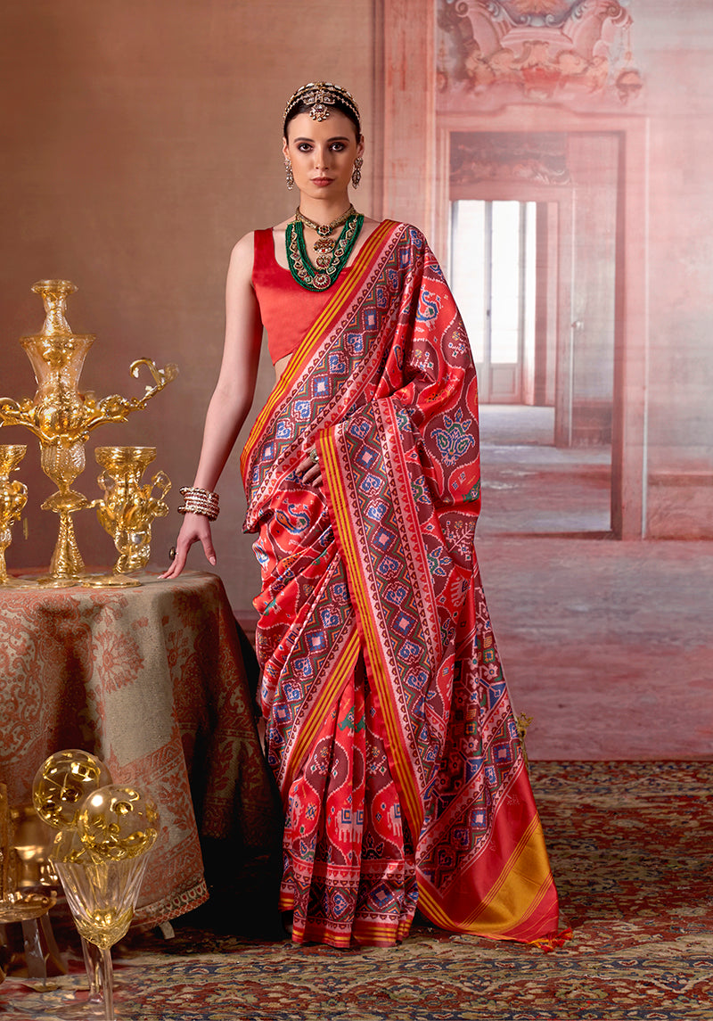 Traditional multicolor silk blend Patola print saree perfect for weddings