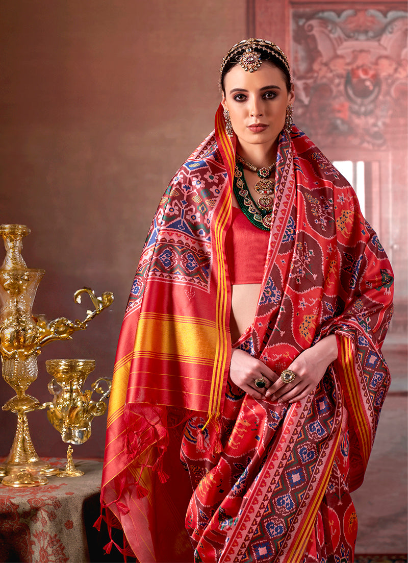 Multicolor Silk Blend Patola Print Saree for Weddings