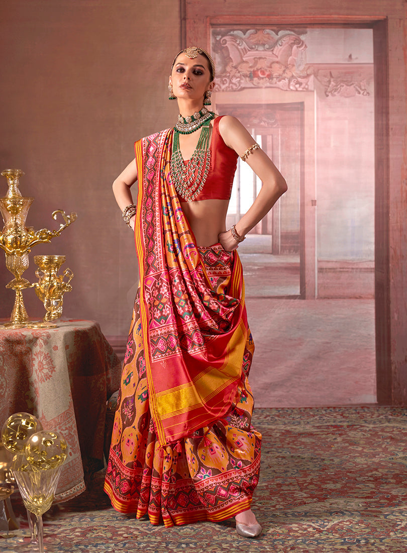Multicolor silk blend Patola print saree, perfect for festive events