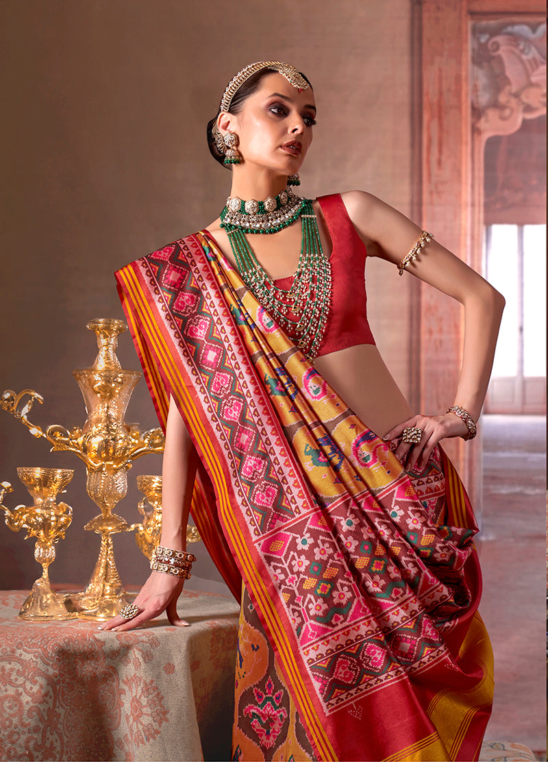 Multicolor Silk Blend Patola Print Saree for Festive Events