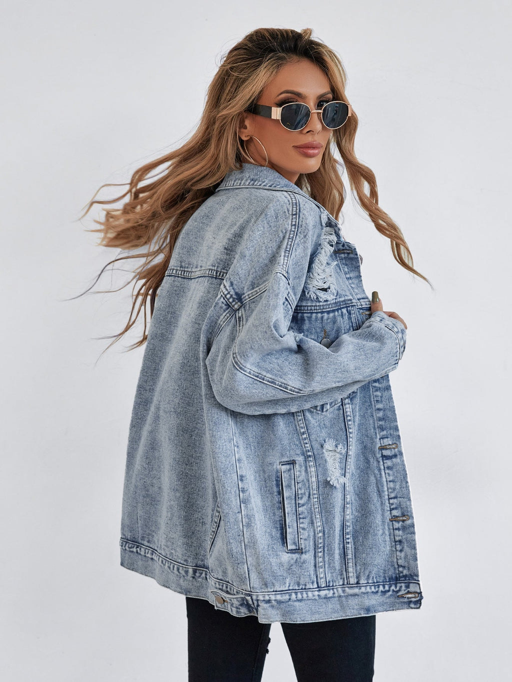 Women's Distressed Boyfriend Denim Jacket