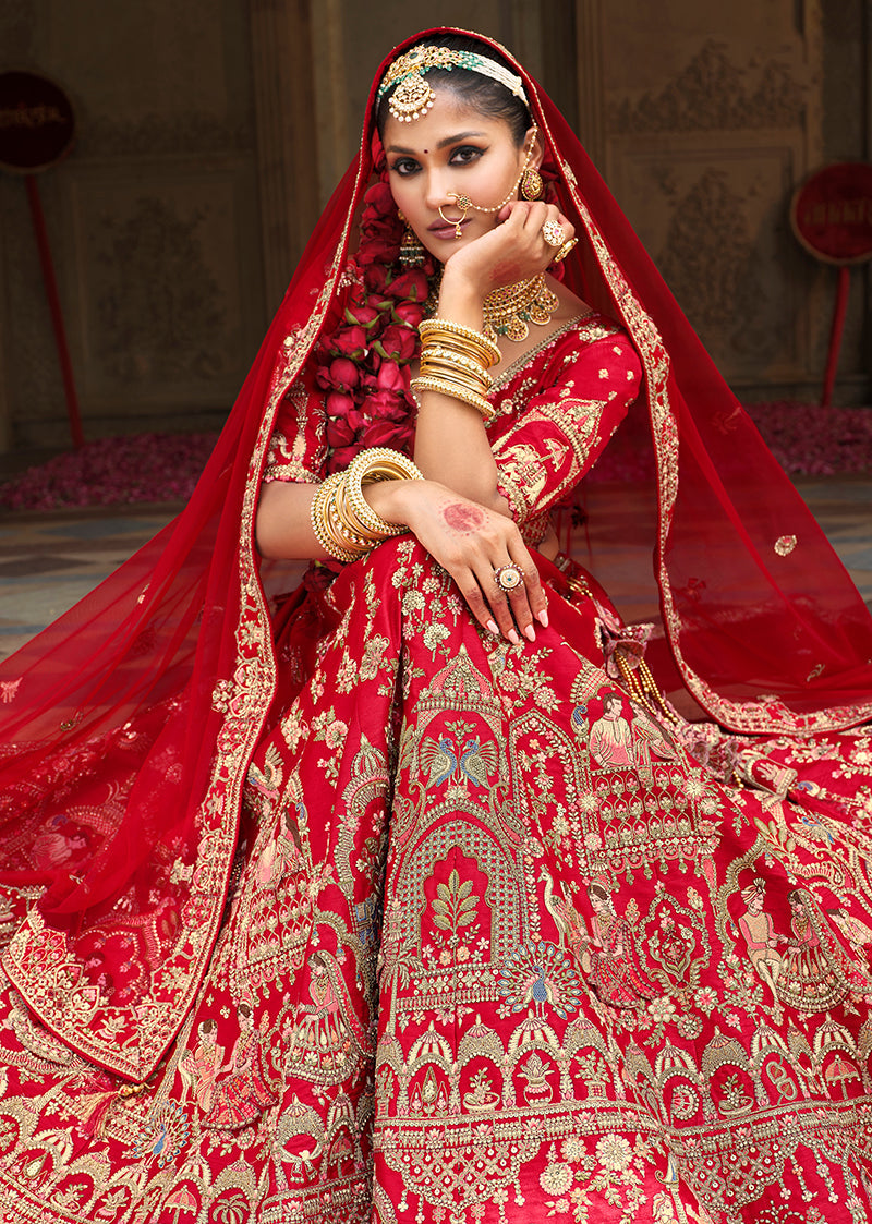 Red Khatli Embroidered Silk Blend Bridal Lehenga Choli