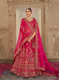 Rani Pink Khatli Embroidered Silk Blend Bridal Lehenga Choli