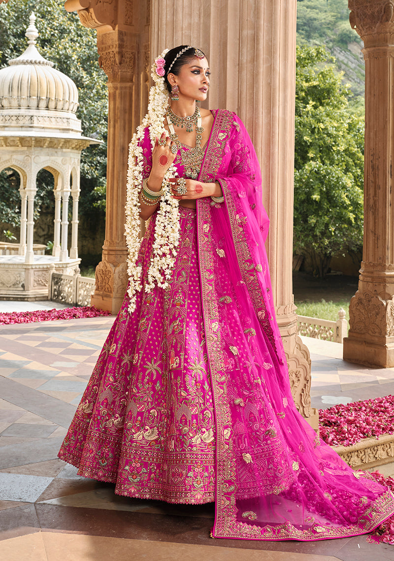 Magenta Pink Khatli Embroidered Silk Blend Bridal Lehenga