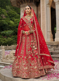Red Khatli Embroidered Silk Blend Bridal Lehenga Choli Set