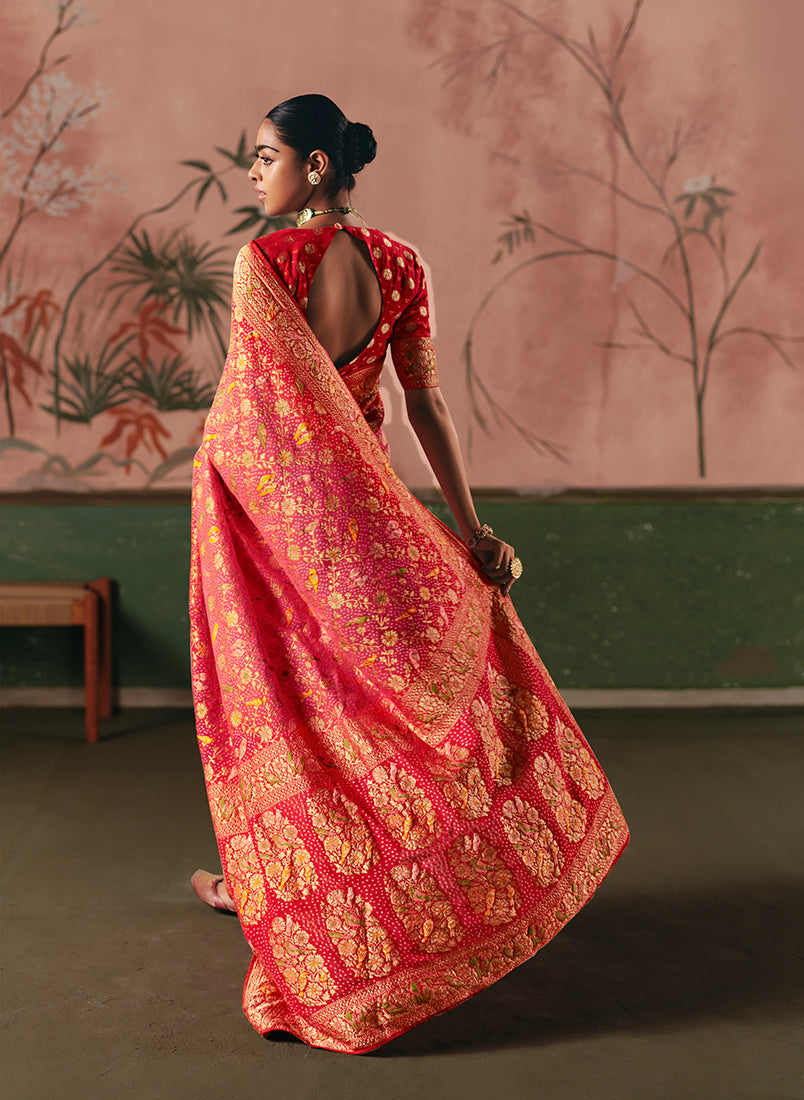 Gajri Pink Bandhej Faux Khadi Georgette Saree