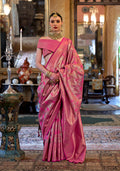 Pink Kanjivaram silk blend saree with elegant woven patterns