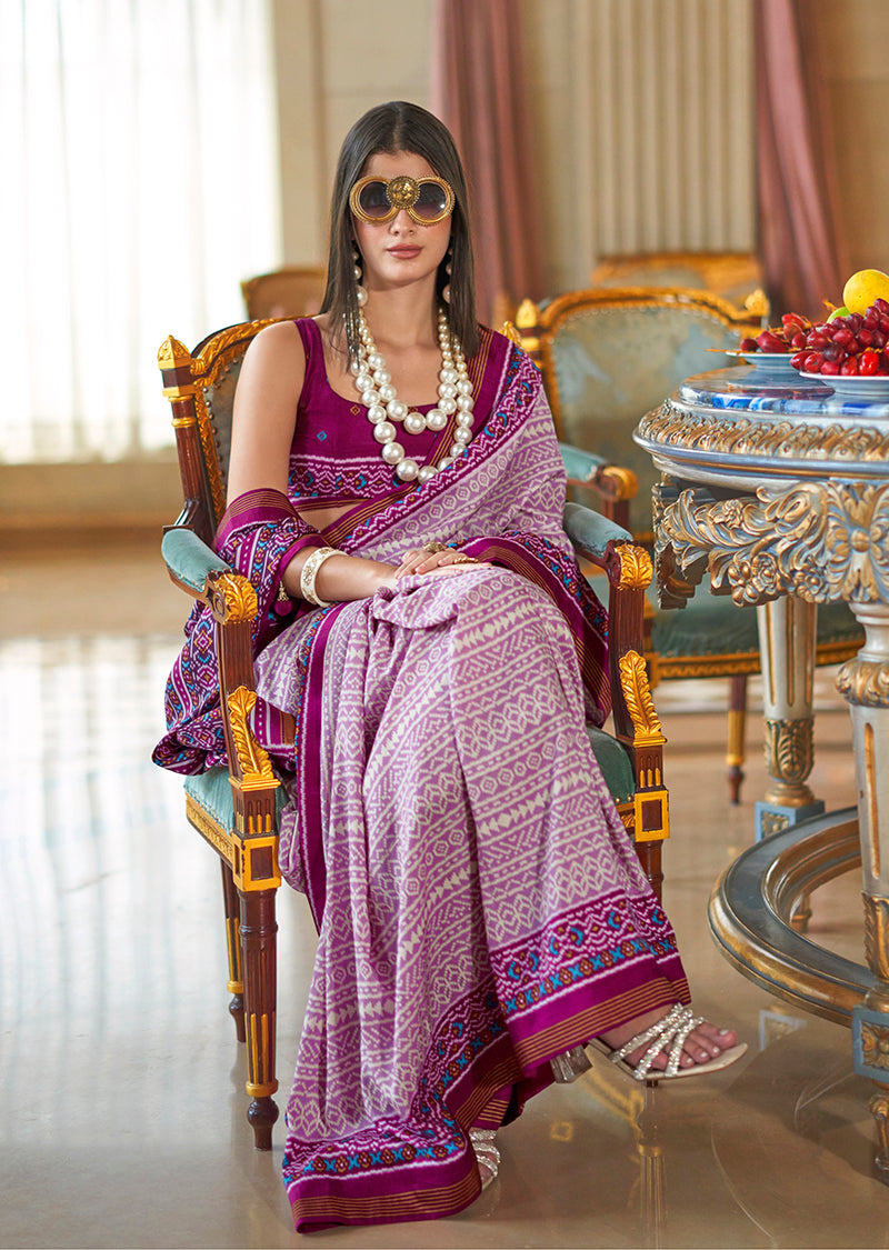 Magenta Printed Silk Blend Contemporary Saree for Party Wear