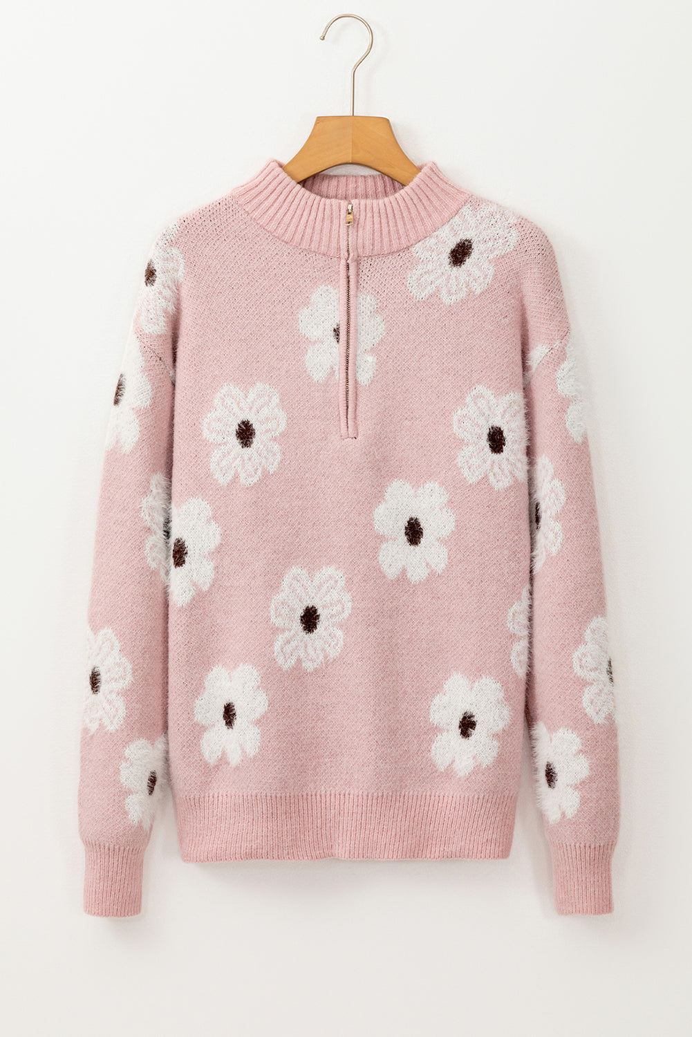 Maria Floral Half Zip Drop Shoulder Sweater