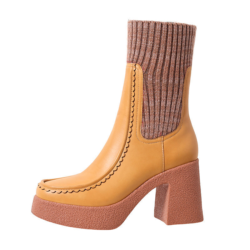 Women's Genuine Leather Chunky Platform Ankle Boots Black & Brown - Image 2